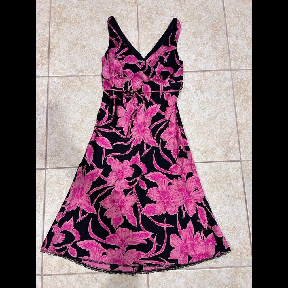 Vintage Betsey Johnson Silk Slip Dress Floral Pink Black Stretch Satin Small - Picture 8 of 12